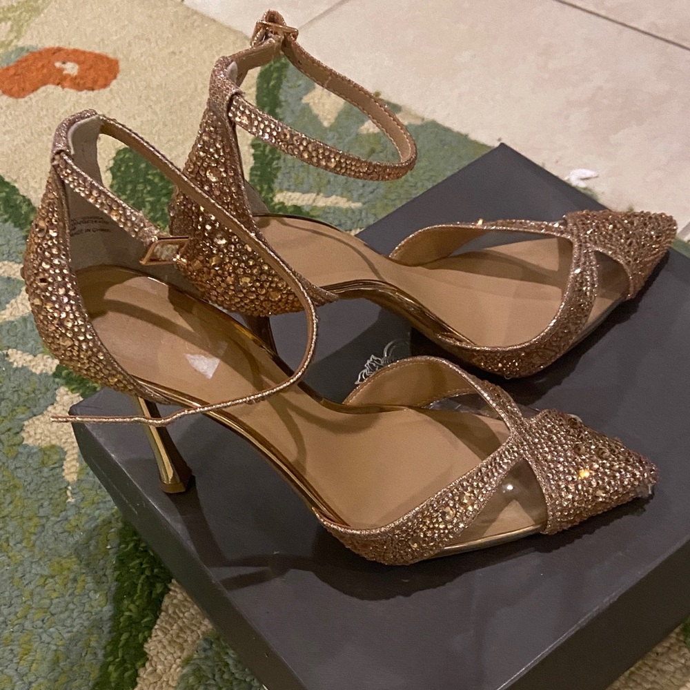 INC Women's Rose Gold Beaded Pointed-Toe Ankle-Strap Heels